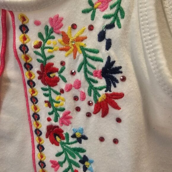 Hannah Blanana White Embellished Tank Girs 5 Colorful Rhinestones Embroidery - Picture 5 of 7